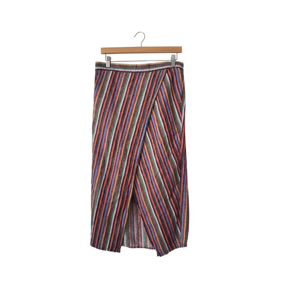 Madewell Overlay Midi Skirt Linen/Cotton in Rainbow Stripe Size Large - Picture 1 of 8